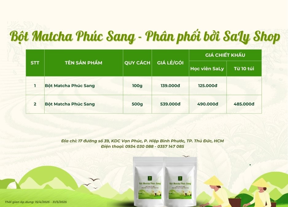 2 Quy cách bao bì của dòng sản phẩm Matcha Phúc Sang 2 Quy cách bao bì của dòng sản phẩm Matcha Phúc Sang