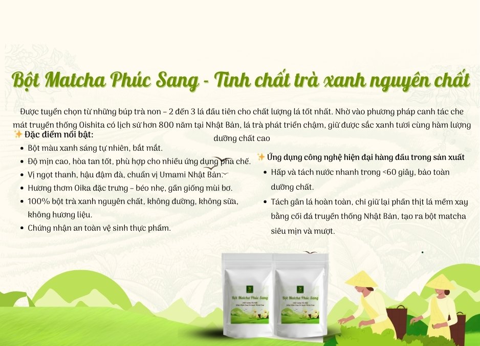 Bột Matcha Phúc Sang - Tính chất trà xanh nguyên chất Bột Matcha Phúc Sang - Tính chất trà xanh nguyên chất