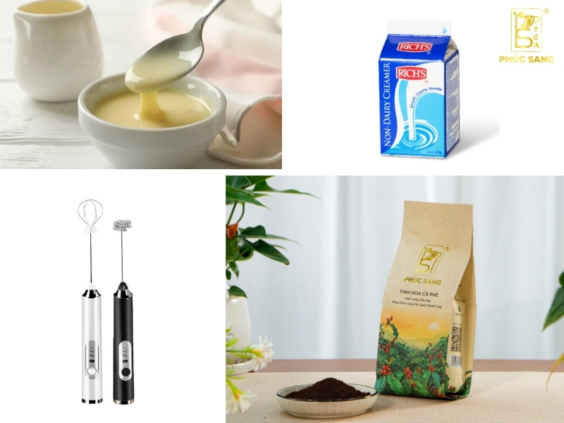 Nguyên liệu và dụng cụ để làm cà phê bọt biển thơm ngon Nguyên liệu và dụng cụ để làm cà phê bọt biển thơm ngon