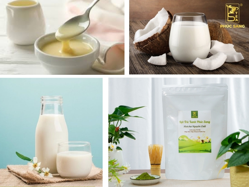 Nguyên liệu để làm matcha sữa dừa thơm ngon Nguyên liệu để làm matcha sữa dừa thơm ngon