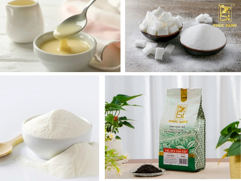 Nguyên liệu và dụng cụ cần chuẩn bị để pha trà sữa truyền thống Nguyên liệu và dụng cụ cần chuẩn bị để pha trà sữa truyền thống