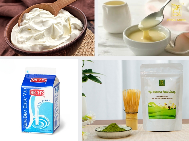 Nguyên liệu để làm matcha kem muối Nguyên liệu để làm matcha kem muối