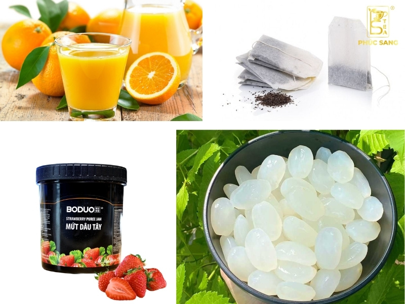 Nguyên liệu để pha trà cam dâu đác Nguyên liệu để pha trà cam dâu đác