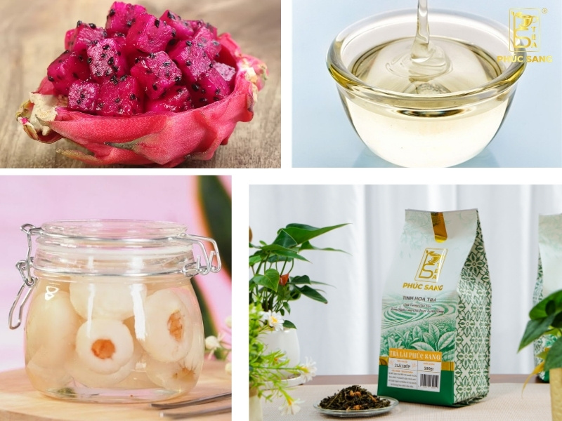 Nguyên liệu pha trà vải hồng thanh long Nguyên liệu pha trà vải hồng thanh long