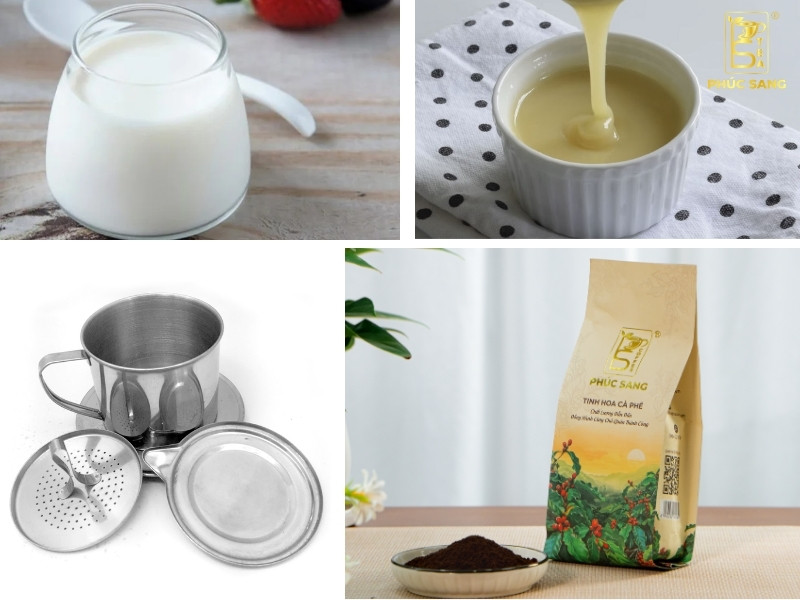 Nguyên liệu và dụng cụ pha cafe sữa chua Nguyên liệu và dụng cụ pha cafe sữa chua