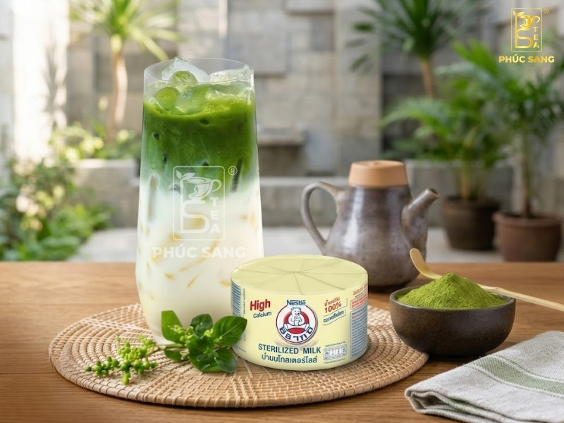 Cách pha matcha latte sữa gấu chuẩn vị, phân tầng đẹp