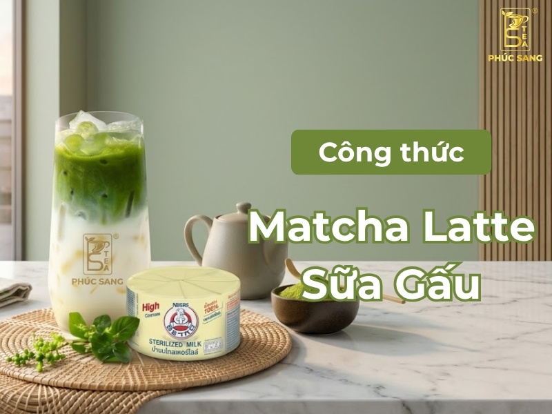 Công thức matcha latte sữa gấu đẹp mắt, béo mịn và đậm vị