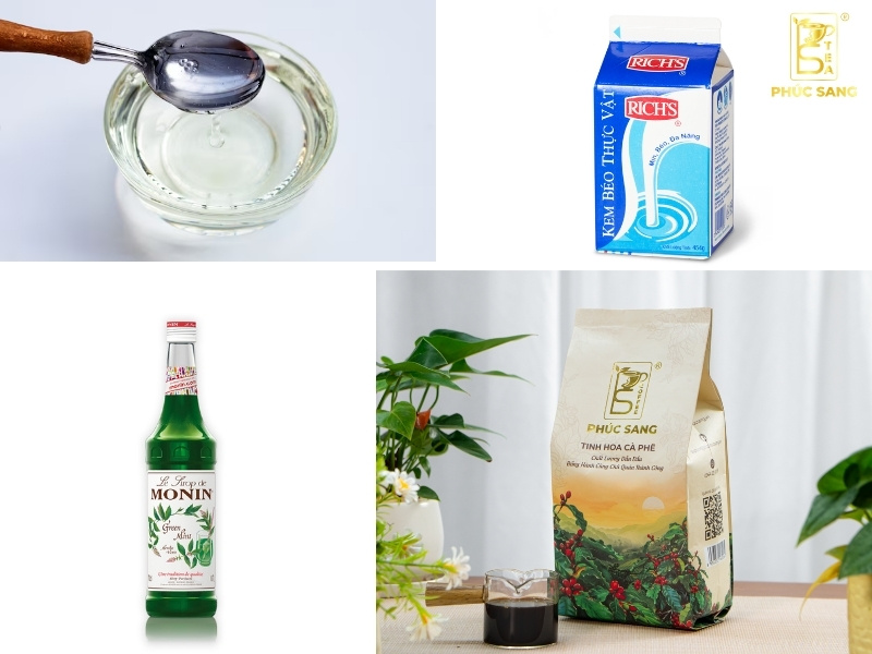 Nguyên liệu chuẩn bị để làm cà phê bạc hà