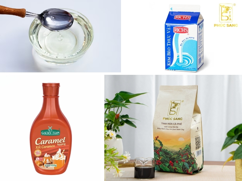 Nguyên liệu chuẩn bị cho ly cà phê đá xay