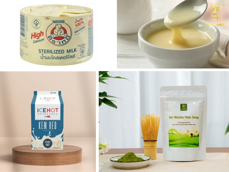 Nguyên liệu làm matcha latte sữa gấu thơm ngon