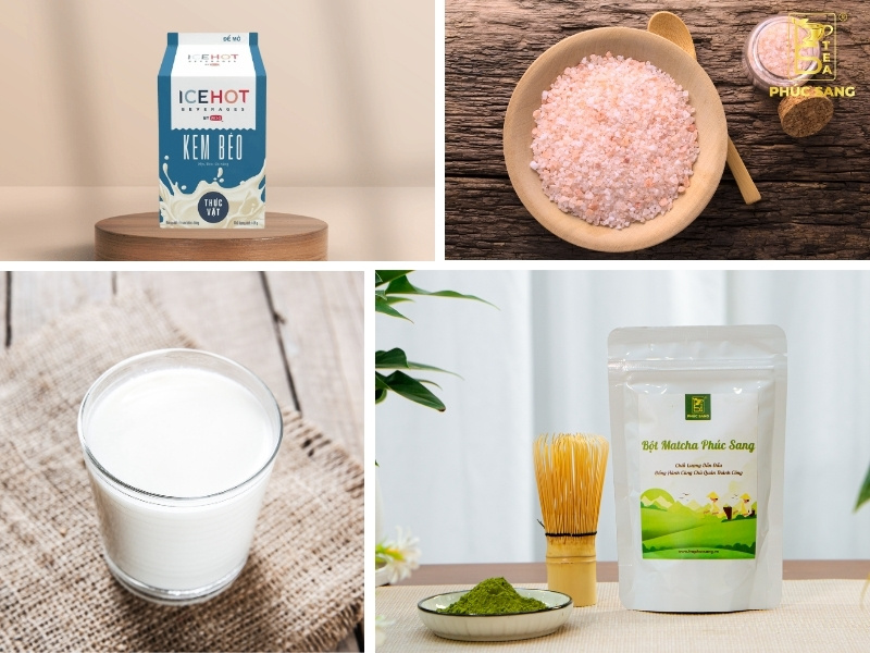 Nguyên liệu để làm matcha macchiato Nguyên liệu để làm matcha macchiato