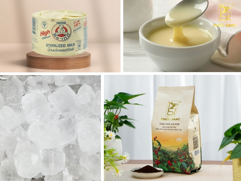 Nguyên liệu để làm cà phê sữa gấu Nguyên liệu để làm cà phê sữa gấu