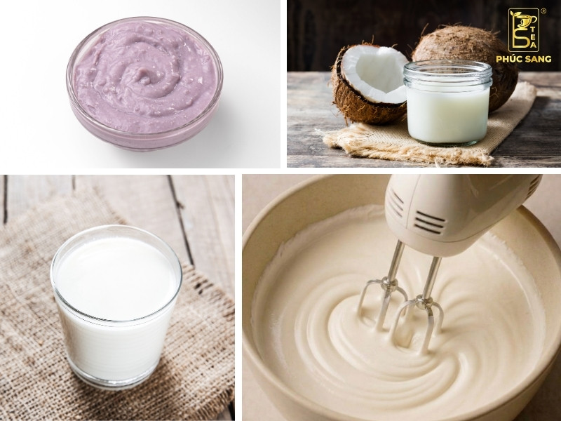 Nguyên liệu để làm latte khoai môn sữa dừa