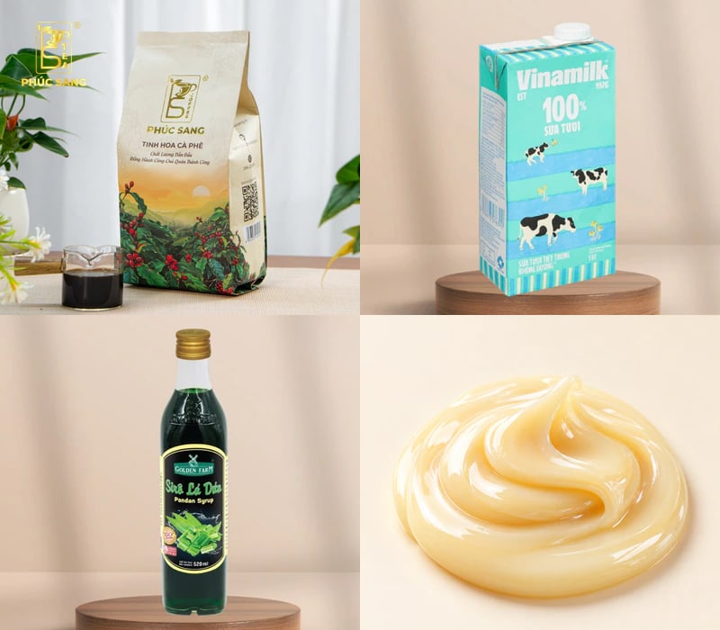 Nguyên liệu làm cà phê lá nếp kem cốm