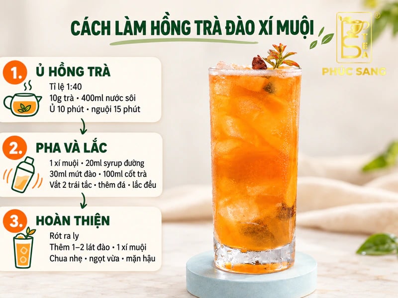 Cách làm hồng trà đào xí muội ngon, đủ vị Cách làm hồng trà đào xí muội ngon, đủ vị