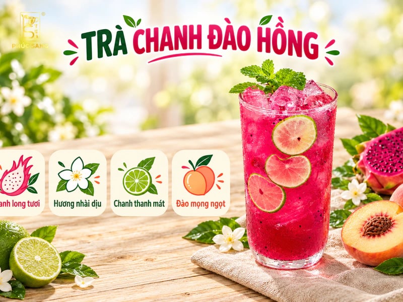 Cách làm trà chanh đào hồng thơm vị nhài, màu hồng tự nhiên