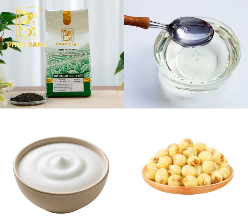 Nguyên liệu để làm trà sen vàng macchiato