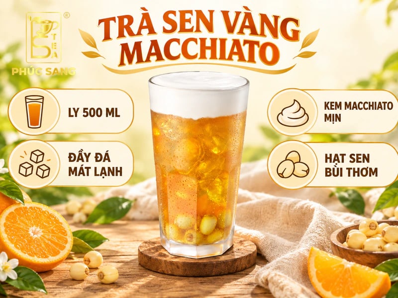 Cách làm trà sen vàng macchiato thơm béo, lớp kem mịn