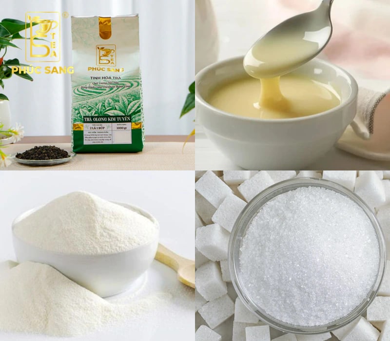 Nguyên liệu để làm trà sữa olong dứa hạt sen