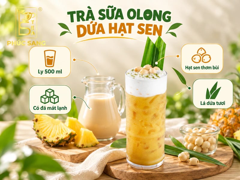 Cách làm trà sữa olong dứa hạt sen thơm bùi, vị cân bằng